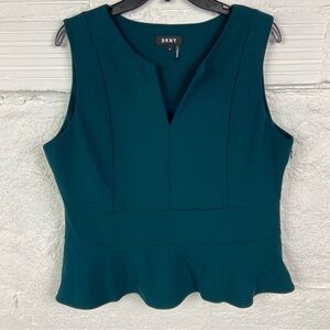 DKNY Deep Teal Sleeveless peplum style Blouse size XL